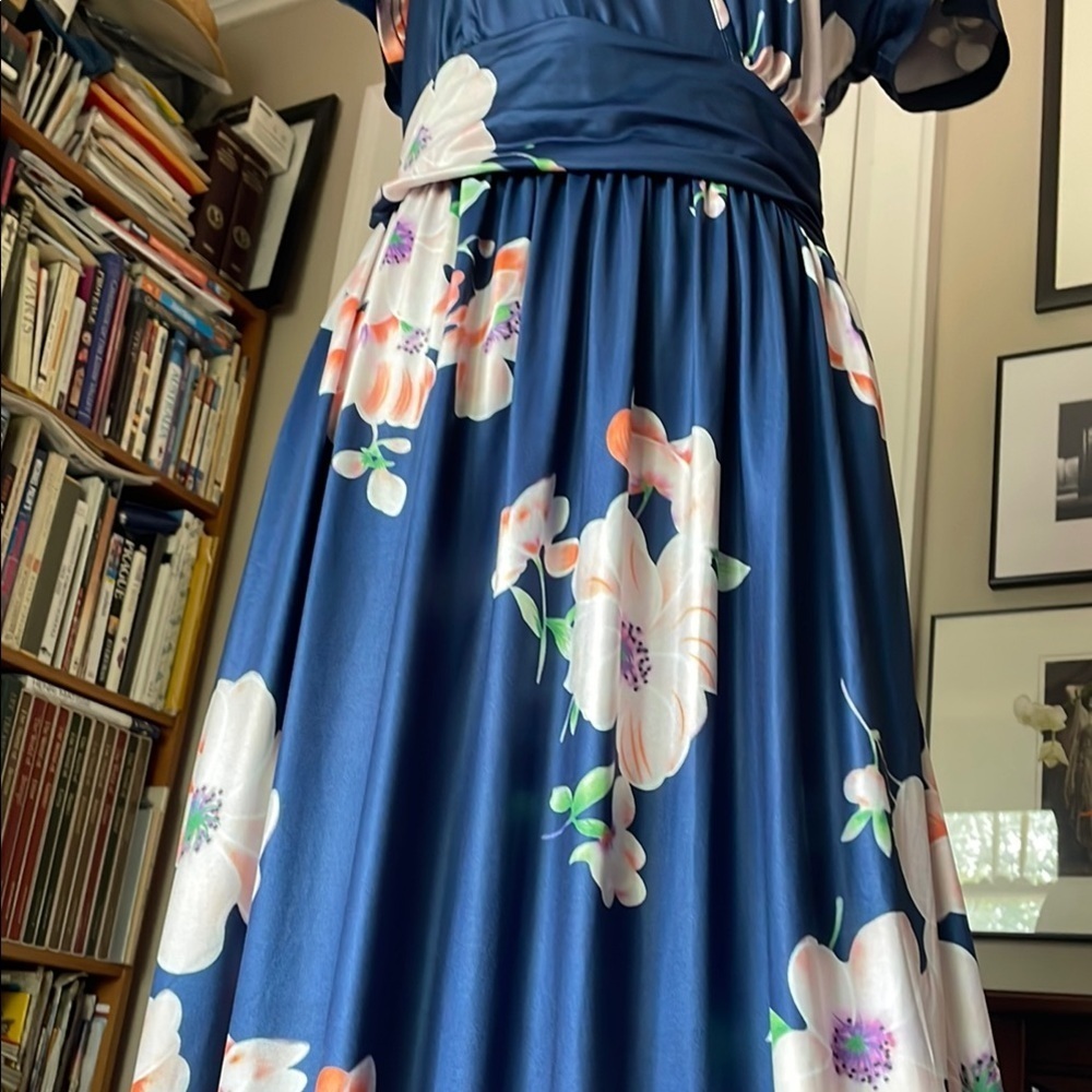 Blue and Pink V-Neck Flutter Sleeve Maxi Dress - Picture 5 of 14